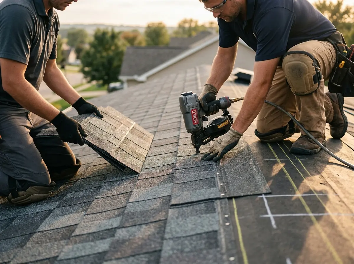 Professional roofer working on a residential roof in South Miami Heights